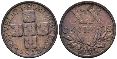 Португалия 20 сентаво 1962 KM 584 бронза 4147-564