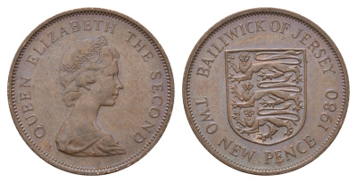Джерси 2 пенса 1980 герб, Елизавета II (1952-2022) KM 31 бронза 4595-656