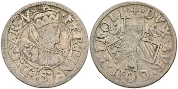 Австрия, Тироль 3 крейцера ND (1632-1666) Фердинанд Карл Австрийский (1632-1666) KM 1116 серебро 4044-1442