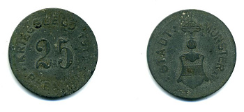 МЮНСТЕР 25 ПФЕННИГОВ 1917 НОТГЕЛЬД, КРИКСГЕЛЬД цинк 36-336