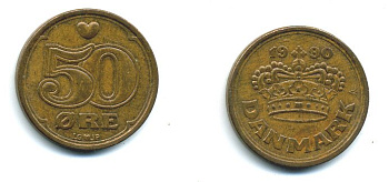 Дания 50 эре 1990 Маргрете II (1972- ) KM 866.2 бронза 25-813