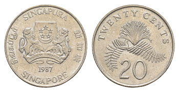 Сингапур 20 центов 1987 KM 52 медно-никель 4640-533
