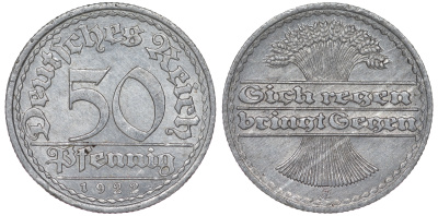 Германия 50 пфеннигов 1922 G KM 27, J. 301 алюминий 4145-1157