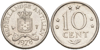 Нидерландские Антилы 10 центов 1978 Юлиана (1949-1980) KM 10 никель 188-1231