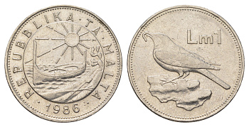 Мальта 1 лира 1986 KM 82 никель aUNC 3333-1223