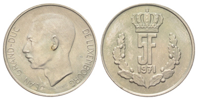 Люксембург 5 франков 1971 Великий герцог Жан (1964-2000) KM 56 медно-никель UNC 4642-132