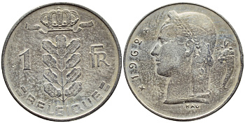 БЕЛЬГИЯ 1 ФРАНК 1962 BELGIQUE KM 142.1 медно-никель 4388-626