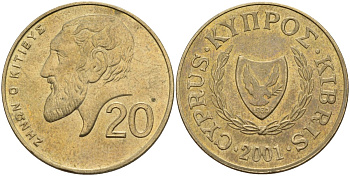 Кипр 20 центов 2001 KM 62.2 никель латунь 4140-912