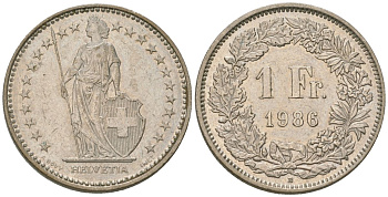 Швейцария 1 франк 1986 B KM 24a медно-никель    4584-341