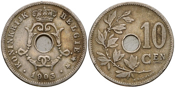 Бельгия 10 сантимов 1903 Belgie KM 53 медно-никель 4543-425