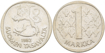 ФИНЛЯНДИЯ 1 МАРКА 1982 K KM 49а медно-никель 3718-1151