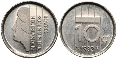 Нидерланды 10 центов 1982 Беатрикс (1980-2013) KM 203 никель UNC 4115-1227