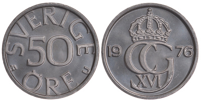 Швеция 50 эре 1976 U Карл XVI Густав (1973- ) KM 855 медно-никель UNC 4681-1024