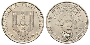 Португалия 100 эскудо 1982 Международный год инвалидов KM 625 медно-никель UNC 69-545