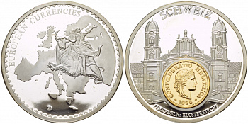 НИДЕРЛАНДЫ МЕДАЛЬ ND МОНЕТА НА МЕДАЛИ, СЕРИЯ ДОЕВРОВЫЕ ЕВРОПЕЙСКИЕ МОНЕТЫ, ШВЕЙЦАРИЯ, 10 РАППЕНОВ, ЦЕРКОВЬ серебрение PROOF 1090-1-13
