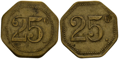 Франция 25 сантимов XIX-XX век ресторанный жетон латунь 4166-524