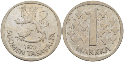 Финляндия 1 марка 1970 S KM 49а медно-никель 3718-723