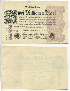 Германия 2000000 марок 1923 9 августа 1923, водяной знак L, серия RD Pick 104 b, Rosenberg 103 c бумага 7217-59-2-1