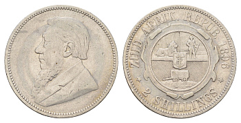 ЮАР 2 шиллинга 1896 ZAR, Трансвааль, Крюгер KM 6 серебро 1531-1422