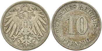 ГЕРМАНИЯ 10 ПФЕННИГОВ 1898 A KM 12, J. 13, Weege 8 медно-никель 261-1316
