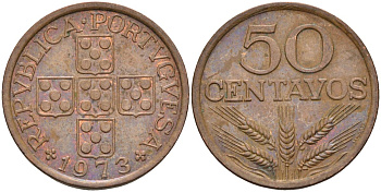 Португалия 50 сентаво 1973 KM 596 бронза 4126-553