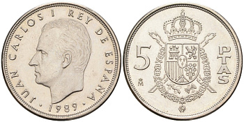 Испания 5 песет 1989 Хуан Карлос I (1975-2001) KM 823 медно-никель XF-UNC 4583-1234