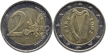 ИРЛАНДИЯ 2 ЕВРО 2002 KM 39 биметалл 4390-1027