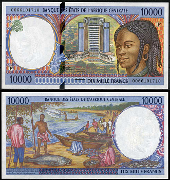 Центрально-Африканские штаты 10000 франков 2000 P - Чад, здание Центрального банка, женщина, рыбаки Pick 605P f бумага UNC (пресс) 451-166-1