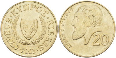 КИПР 20 ЦЕНТОВ 2001 KM 62.2 никель латунь 63-432