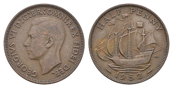 Великобритания 1/2 пенни 1952 Георг VI (1936-1952) KM 868, Spink 4118 бронза 4662-1125