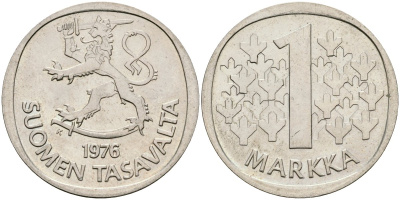 Финляндия 1 марка 1976 К KM 49а медно-никель UNC 4582-1242