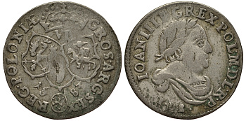 Польша 6 грошей (шостак) 1683 TLB/C, Ян III Собеский (1674-1796), в венке, вес 3,37 гр. KM 128 серебро 1516-1131