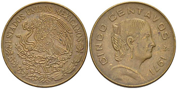Мексика 5 сентаво 1971 Жозефа Ортис де Домингес KM 427 латунь 105-866