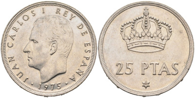Испания 25 песет 1975 (80) Хуан Карлос I (1975-2014) KM 808 медно-никель 4571-1253