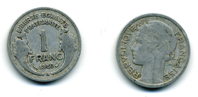 ФРАНЦИЯ 1 ФРАНК 1950 В KM 885а.2 алюминий 84-515