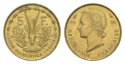 Французская Западная Африка 5 франков 1956 KM 5 медь алюминий UNC 4636-212