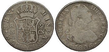 Испания 2 реала 1806 S CN, мондвор (Севилья), Карлос IIII (1788-1808) KM 430.2 ( C69.2) серебро 650-744