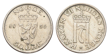 Норвегия 50 эре 1956 Хокон VII (1905-1957) KM 402 медно-никель 4706-935