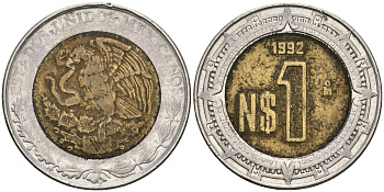 Мексика 1 песо 1992 KM 550 биметалл 4364-445
