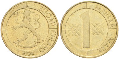 ФИНЛЯНДИЯ 1 МАРКА 1994 M KM 76 алюминиевая бронза 4556-523