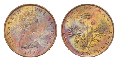 Остров Мэн 1/2 пенни 1975 Елизавета II (1952-2022) KM 19 бронза aUNC 4647-142