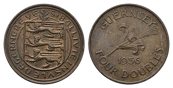Гернси 4 дабла (дубля) 1956 KM 15 бронза 4122-1213