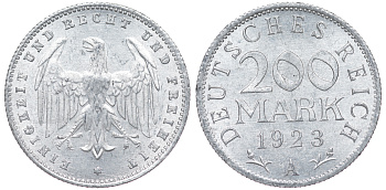 Германия 200 марок 1923 A KM 35, J. 304, Weege 22 алюминий 4604-552