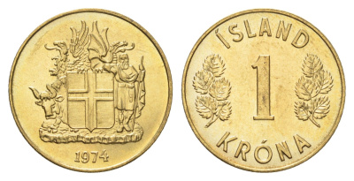 Исландия 1 крона 1974 KM 12a никель латунь UNC 4695-541