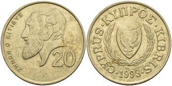 Кипр 20 центов 1993 KM 62.2 никель латунь 4140-831