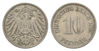 Германия 10 пфеннигов 1892 D, Вильгельм II (1888-1918) KM 12, J. 13 медно-никель 4644-1141