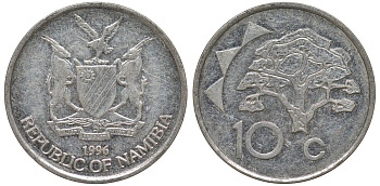Намибия 10 центов 1998 дерево KM 2 никелированная сталь 4163-916
