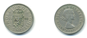 Великобритания 1 шиллинг 1958 Елизавета II (1952-2022), Шотландский герб KM 905, Spink 4148 медно-никель 80-1056