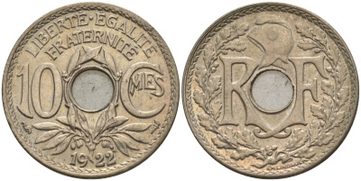 Франция 10 сантимов 1922 KM 866a, Le Franc 138.3 медно-никель 4143-917