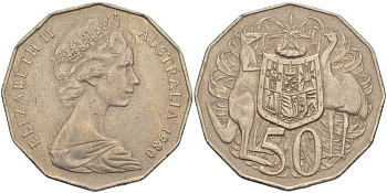 Австралия 50 центов 1980 Елизавета II (1952-2022), герб, кенгуру KM 68 медно-никель 107-122